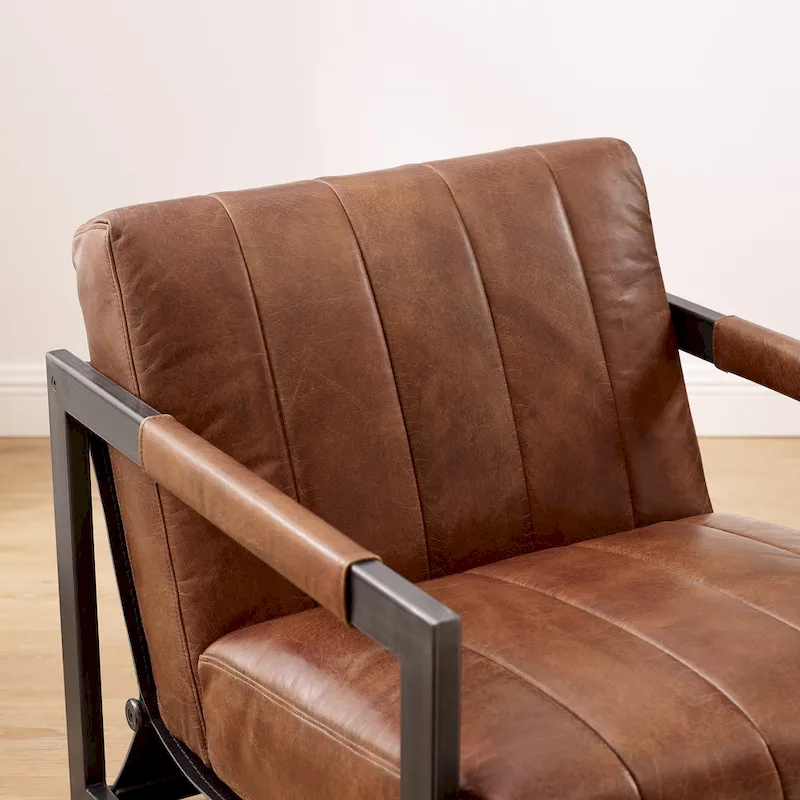 Art Leon Genuine Leather Lounge Accent Arm Chair