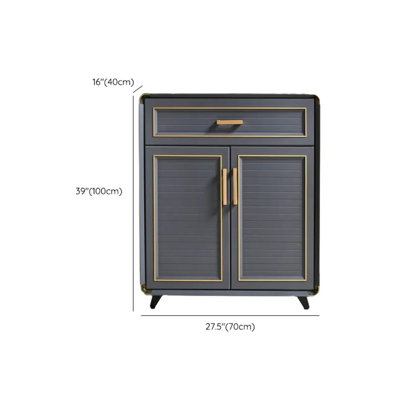 Luxury Grey Metal Entryway Shoe Cabinet with Gold Trim