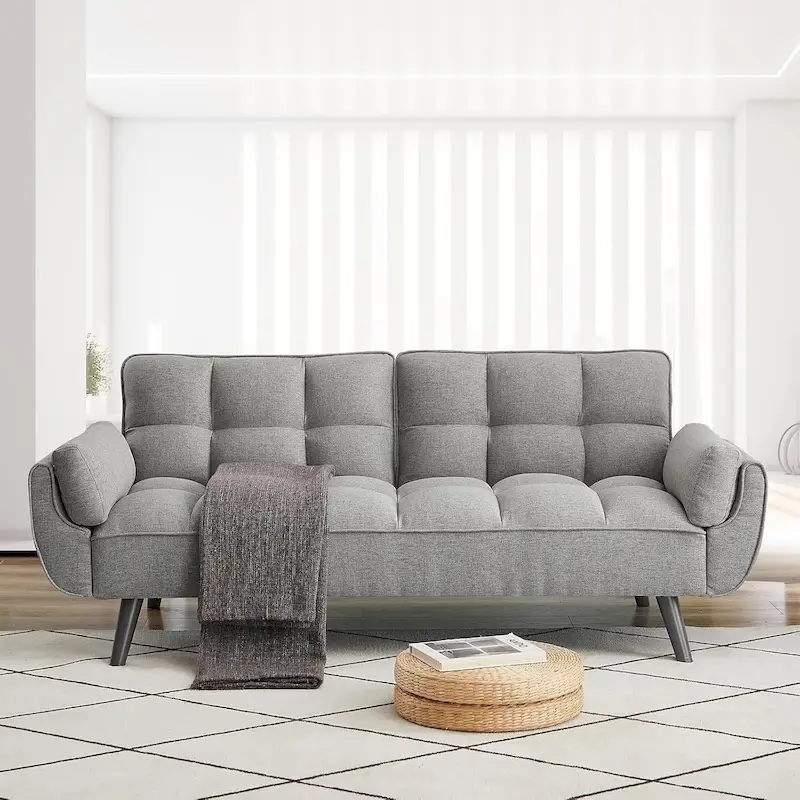 75.39 IN. Futon Sofa Bed, Convertible Upholstered Couch Sleeper with Reclining Sleeper Split Tufted Back