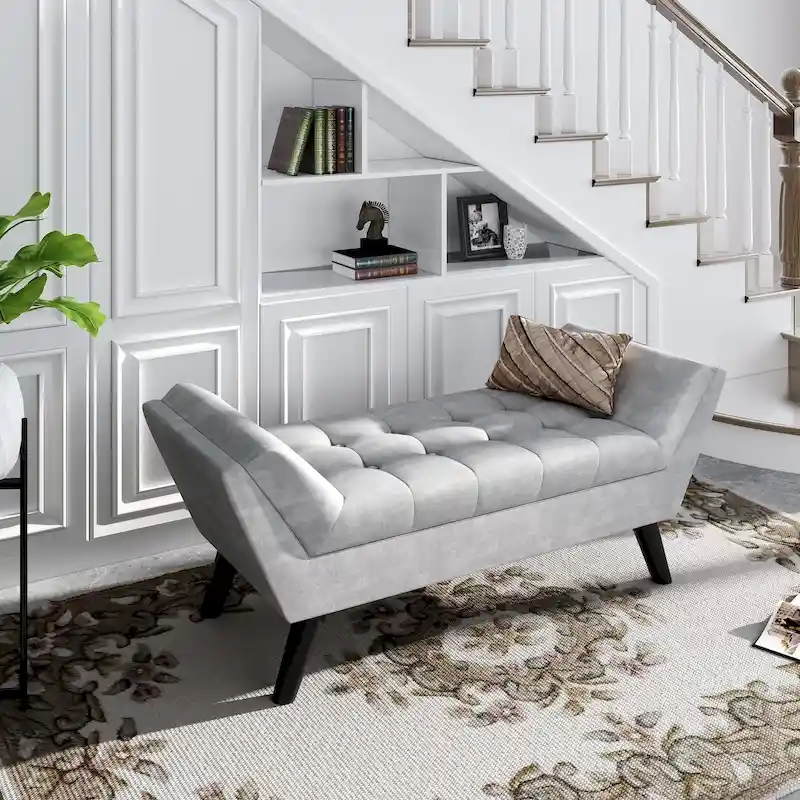 Andeworld end of bed bench Entryway Bench Modern Fabric Footstool for Hallway with Wooden Legs