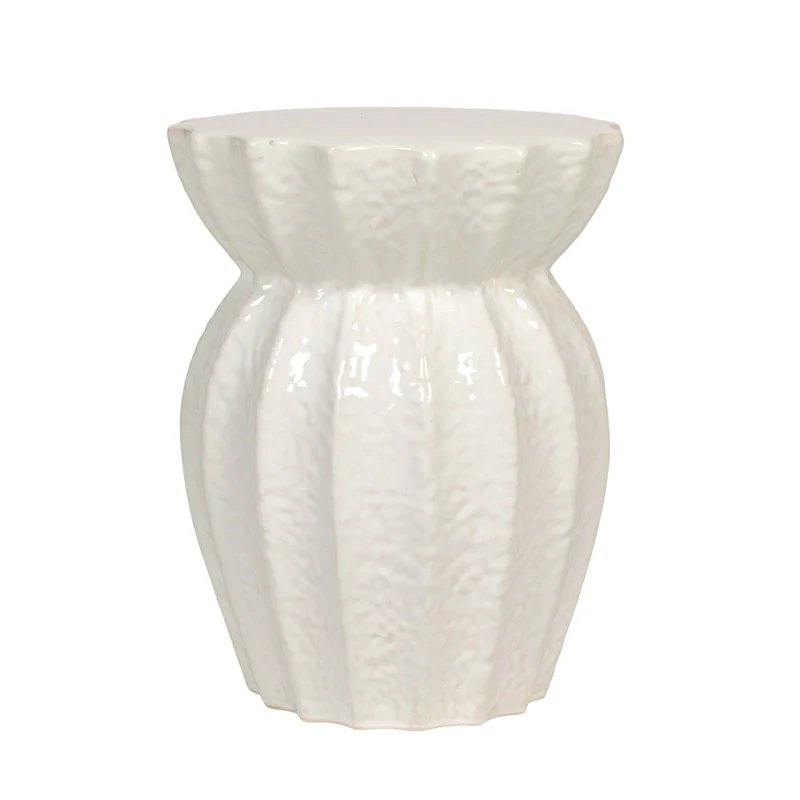 Elegant Sculpted Stoneware Stool - 15.3L x 15.3W x 19.8H