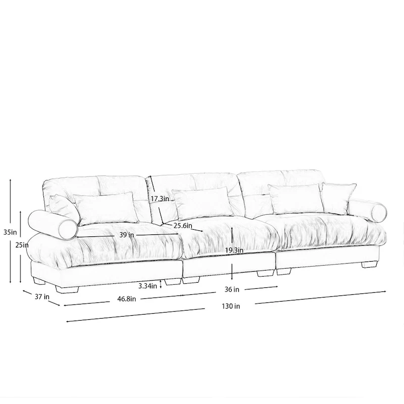 Modular Sectional Sofa - Velvet, 5-Seat, Cloud Cushion, Bolster Armrests, 130W, Configurable