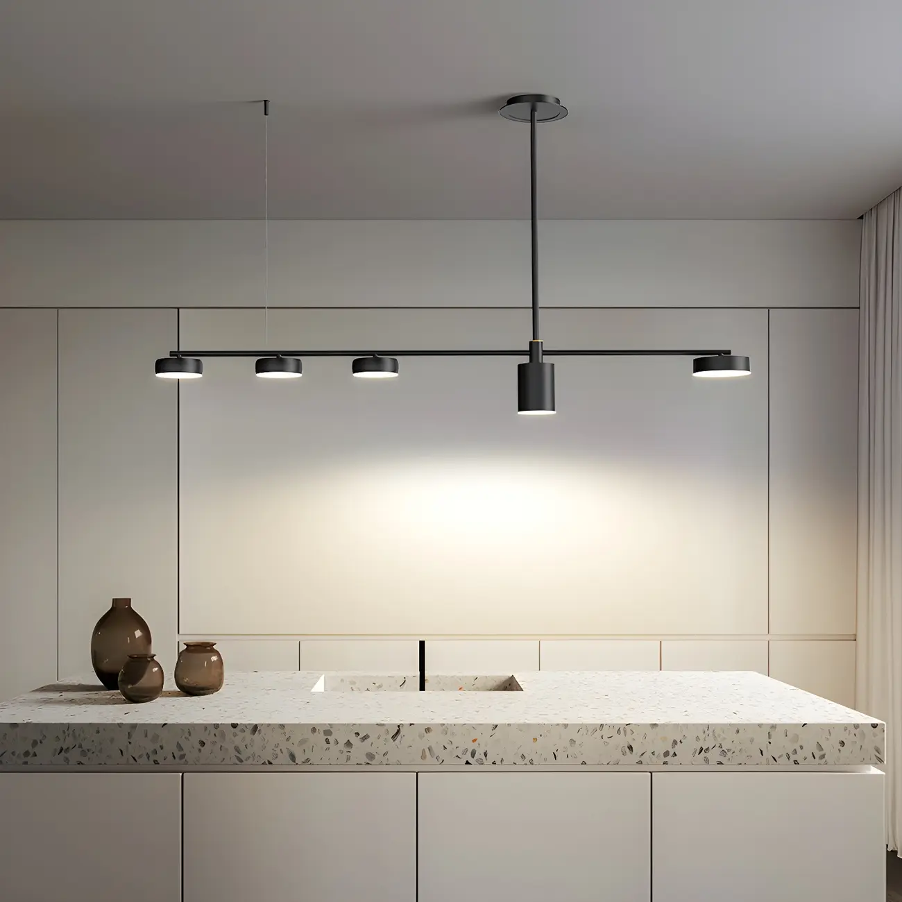 Modern Adjustable Black Linear Kitchen Island Light