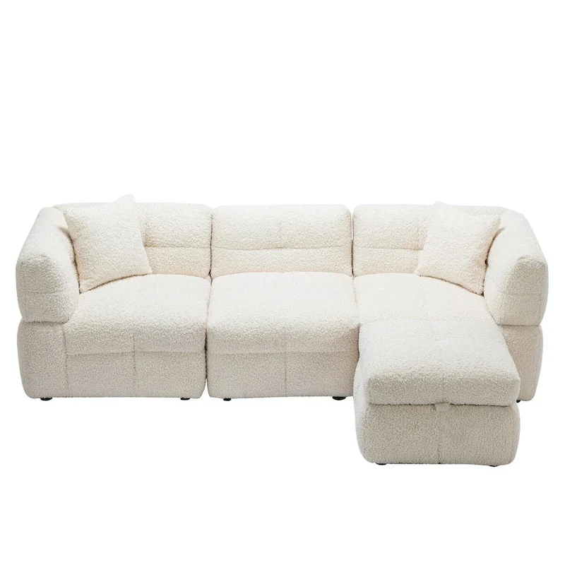 87.7  Sectional Sofa Cozy Teddy Fleece Fabric Sectional Sofa Couch