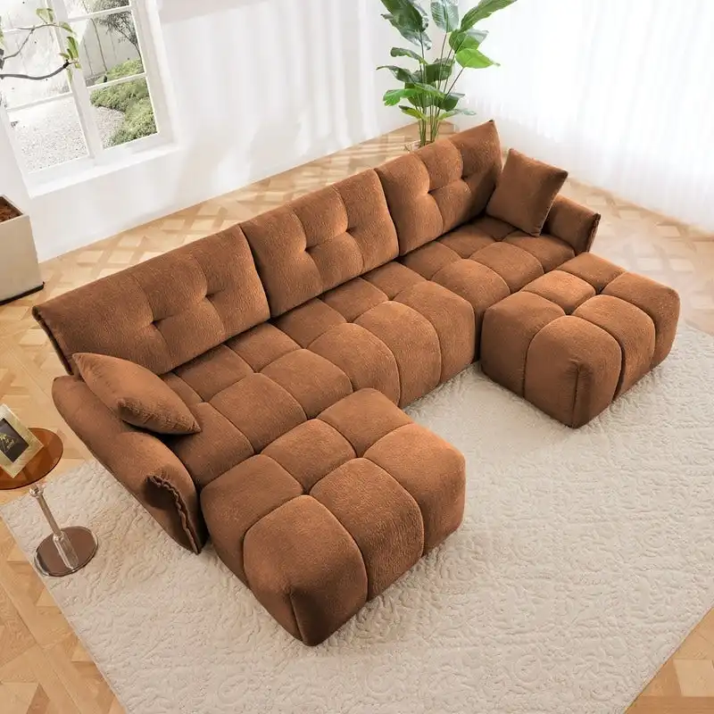 110.2  Chenille 3 Seater Upholstered Sofa, 2 Ottoman