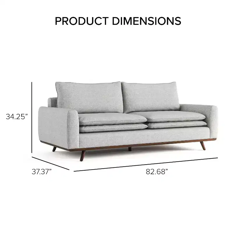 HOMES: Inside + Out Gubera 82" Mid-Century Sofa Cotton Linen Blend Upholstery with Feather Blend Cushions