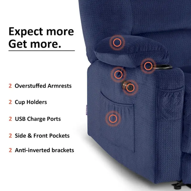 MCombo Power Reclining Loveseat Sofa with Heat and Massage, Fabric PR648