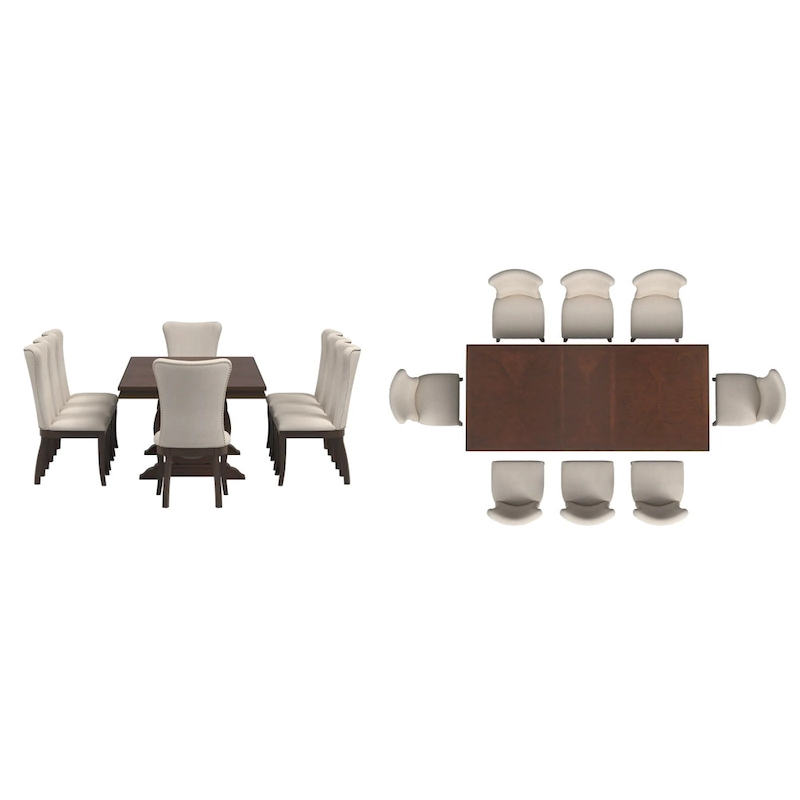 Tallinn Dark Cherry Wood and Beige Fabric Extendable Dining Set