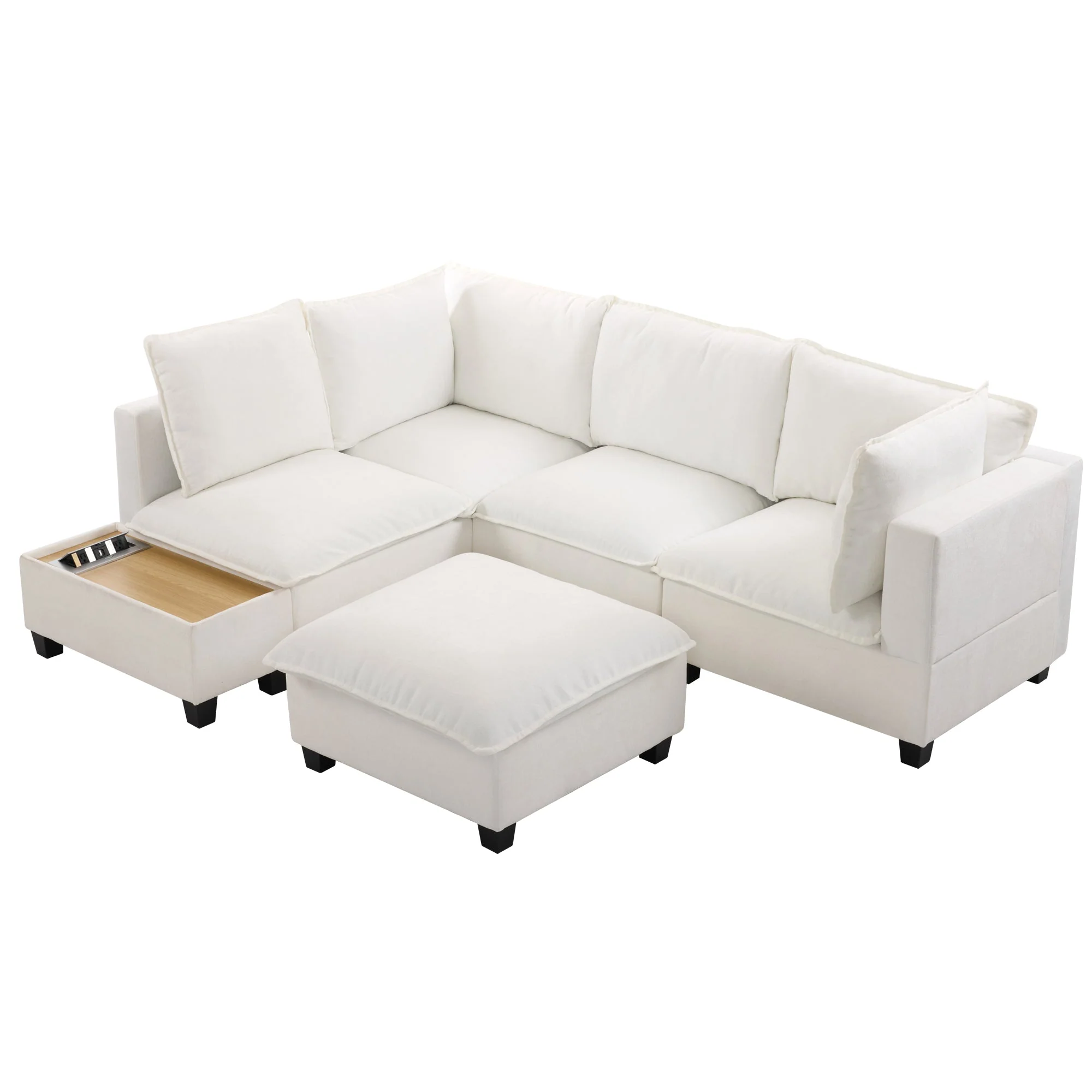 Walker Edison | Cloud Modular U-shaped Sectional Sofa with Ottoman and Coffee Table