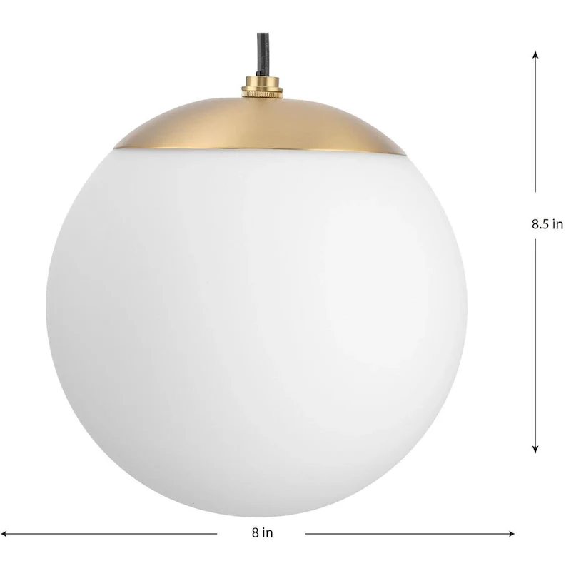 Atwell Collection Brushed Bronze and Opal Glass Globe Small Hanging Pendant Light - 8 in x 8 in x 8.5 in