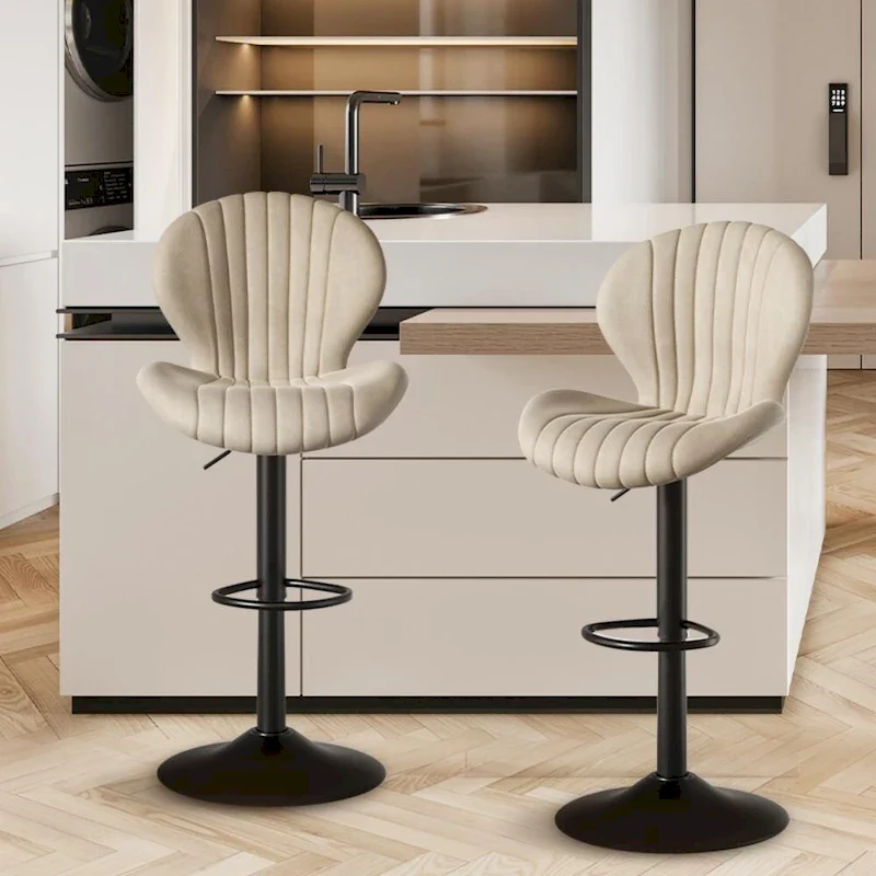 Set of 2 Modern Fabric Bar Stool with Iron Frame