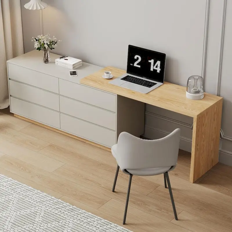 55.2-inch white corner desk with 6 drawer storage