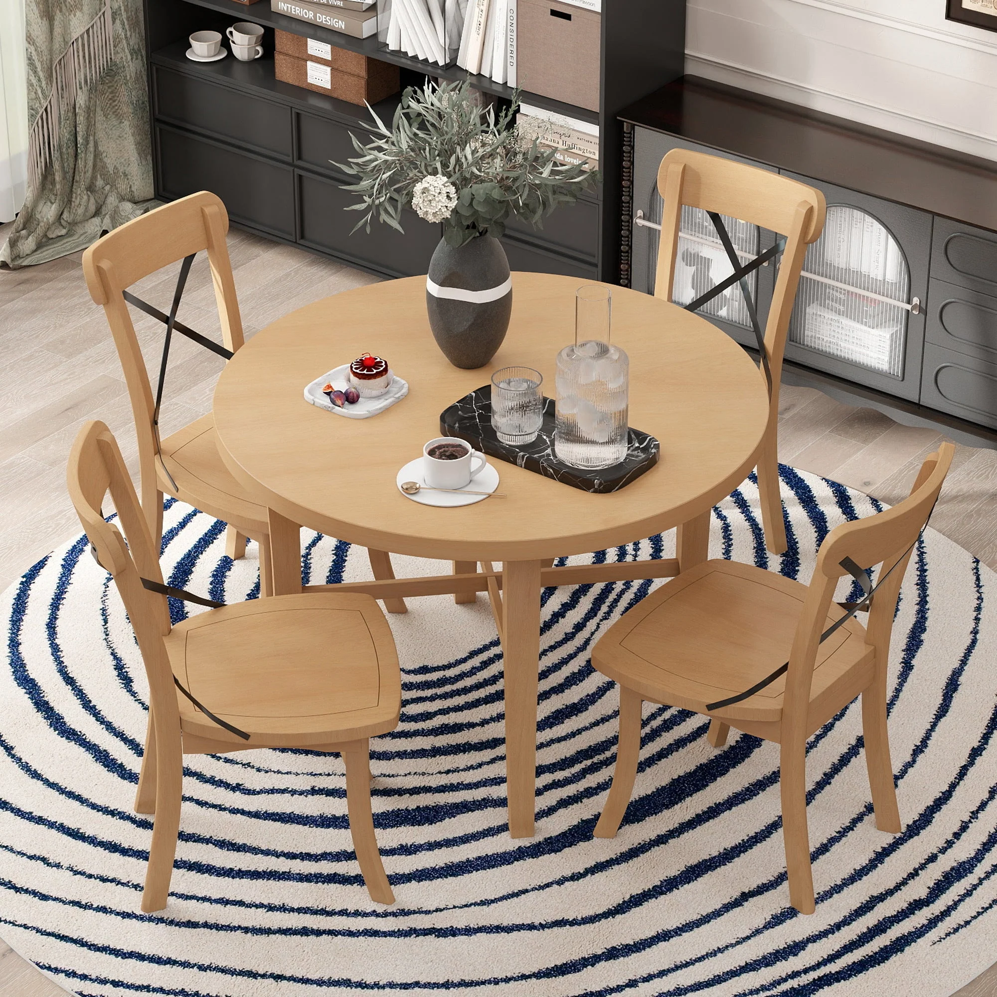 Walker Edison | Retro Simple 5-piece Dining Set with 4 Chairs