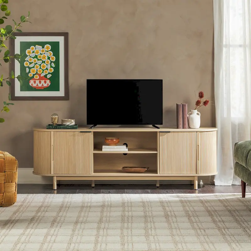 Modern Reeded 70-inch TV Stand with Open Storage