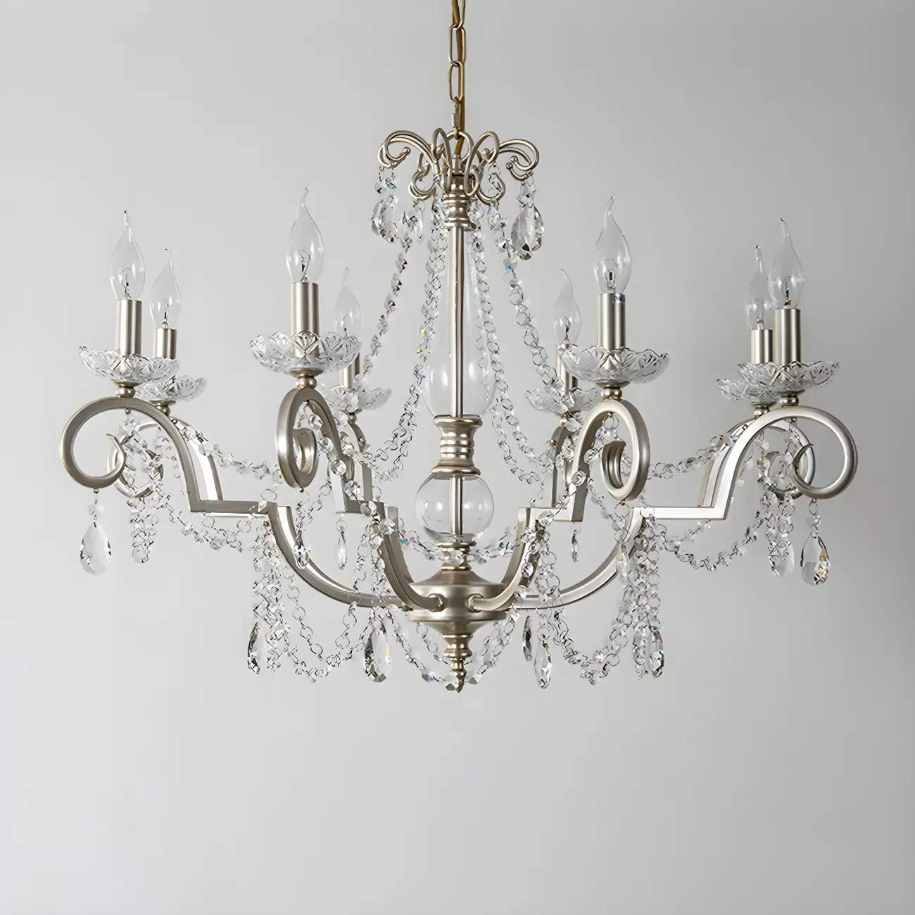 Adjustable Hanging Silver Crystal Candelabra Chandelier