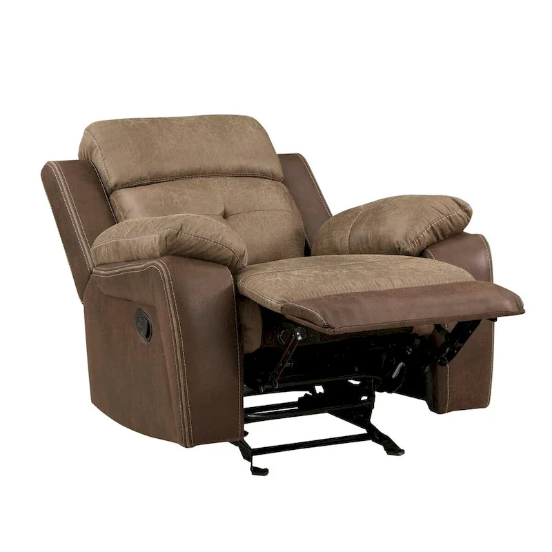 Emma 38 Inch Manual Glider Recliner Chair, Brown Microfiber, Solid Wood