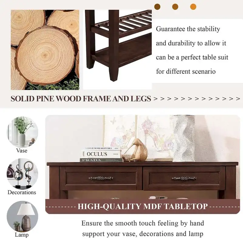 Mid-Century Style 42 Solid Wood Buffet Sideboard