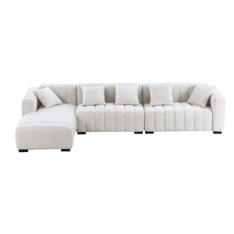 Channel Tufted Sofa Velvet Upholstered Left Chaise Modular Sofa