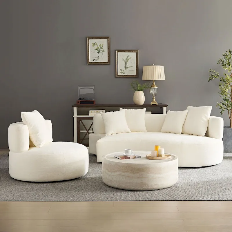 Modern 2 in 1 Sectional Curved Rotatable Sofa Couch, Swivel 360 Comfy 4-Seat Upholstered Sofa