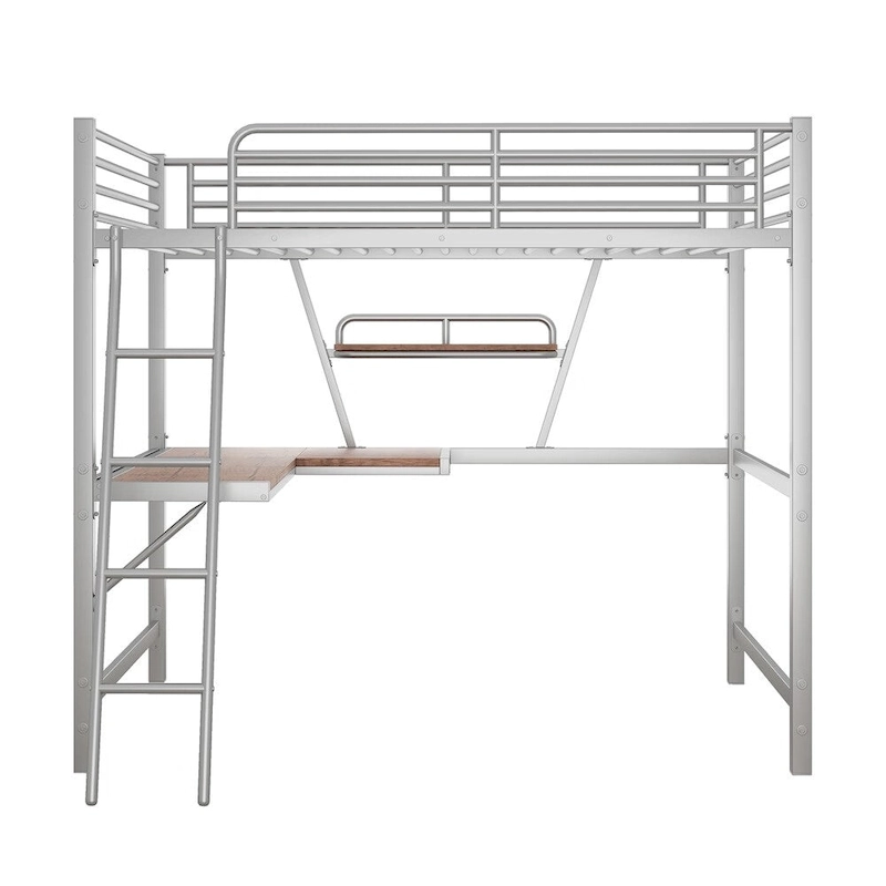 Merax Metal Loft Bed with L-shaped Desk and Shelf