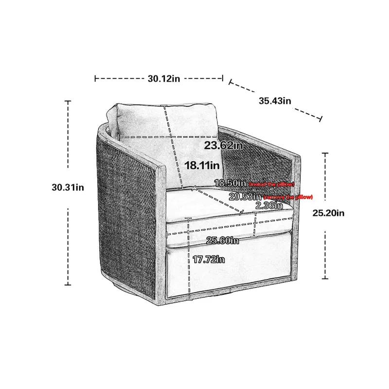 Carbon Black 30.12 Upholstered 360 Swivel Barrel Chair with Sturdy Hardwood Frame
