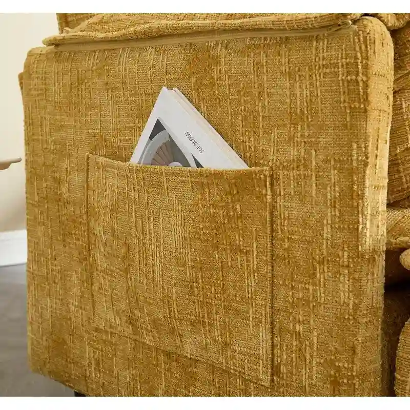 76.77  Chenille Upholstered Sofa with 2 Ottomans