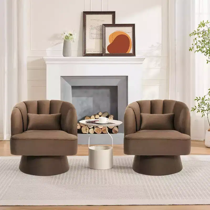 Acekool 360 Swivel Barrel Chair - Plush Teddy Velvet Lounge Chair