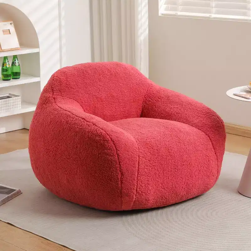 Light Gray / Off White / Rose Red Faux Fur Bean Bag Chair with Armrest — 1 Adult