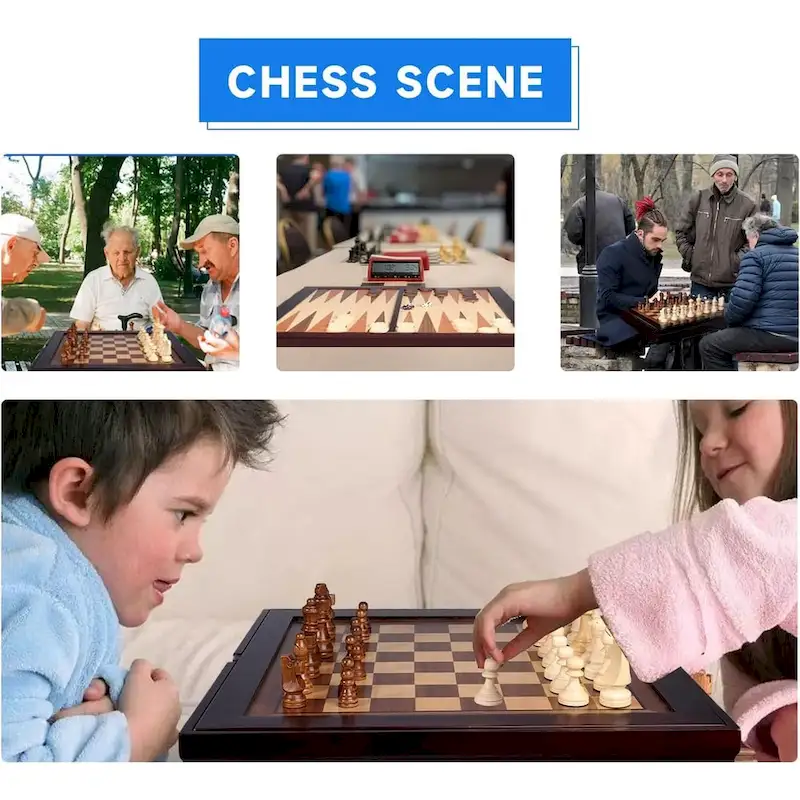 GSE Wooden 3-in-1 Chess Checkers Backgammon Table, Backgammon Chess Checkers Combo Game Set