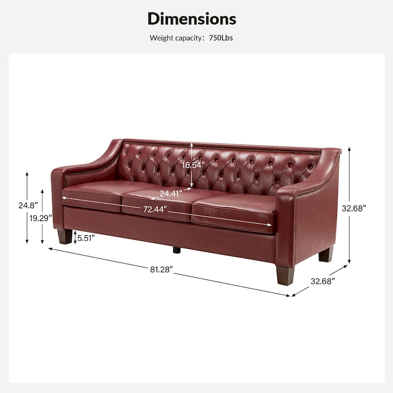 Mateo 82.28 Wide Transitional Genuine Leather Sofa with Nailhead Trim and Button-Tufted Back
