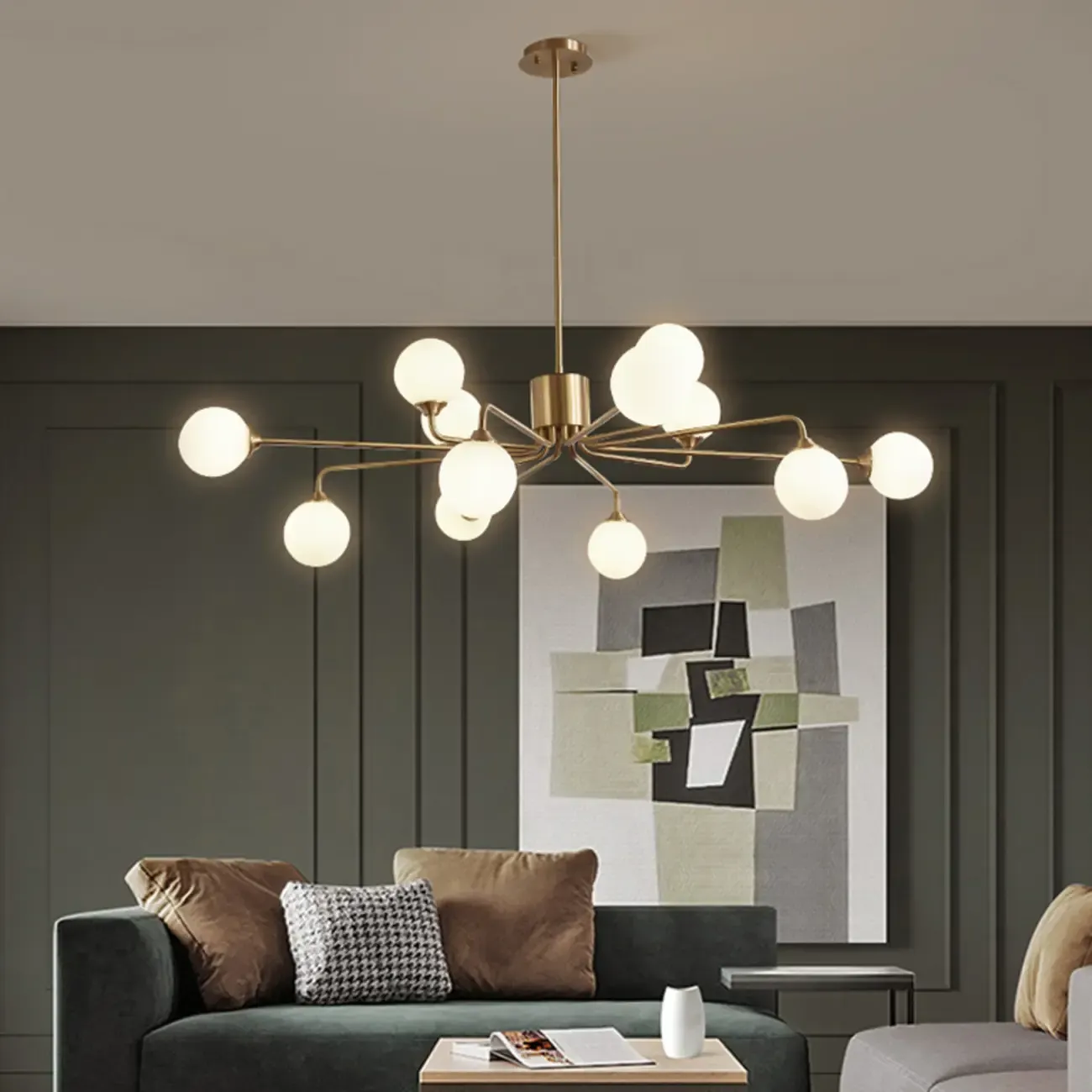 Adjustable Brass Modern Globe Glass Sputnik Chandelier
