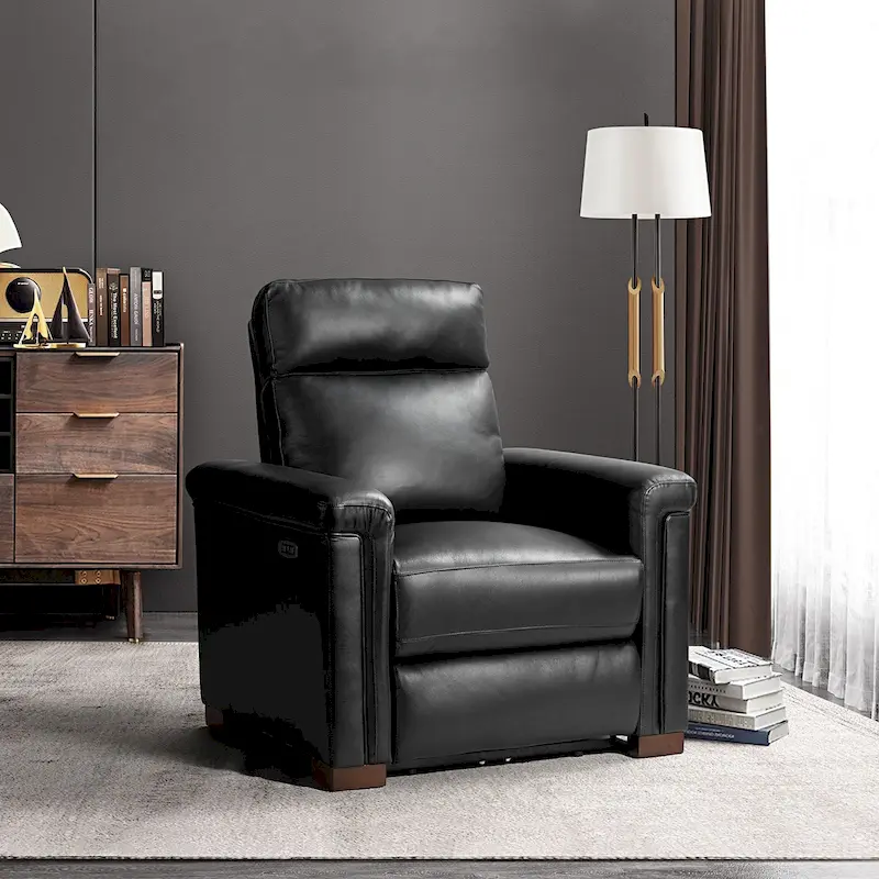 Alicia 34.65 Wide Contemporary Classic Genuine Leather Power Recliner With USB Port
