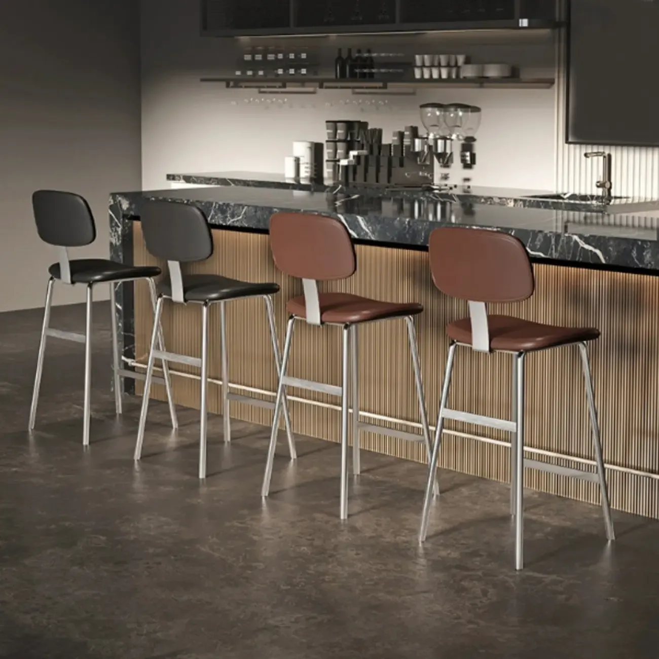 Industrial Faux Leather Metal Frame Bar Stools with Backs