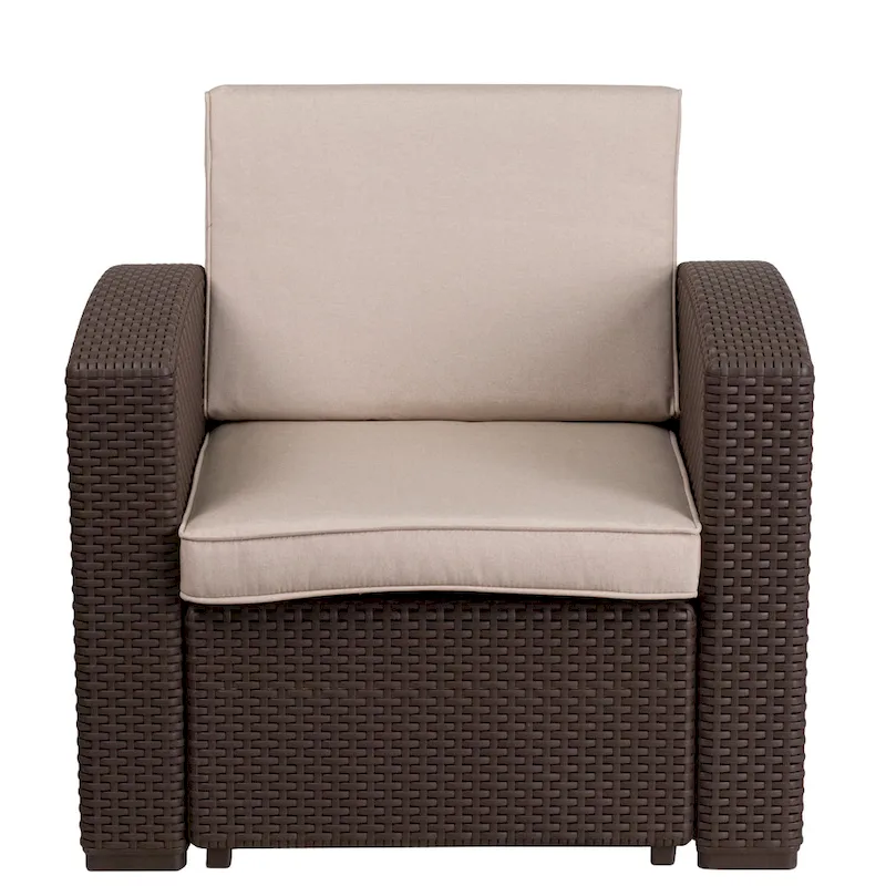 Faux Rattan Chair with All-Weather Cushion