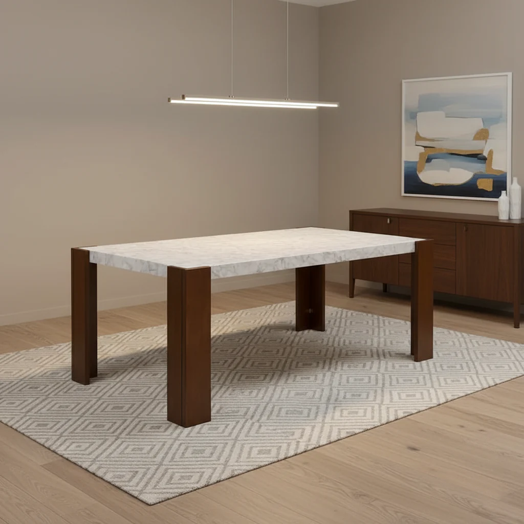 72-Inch Rectangular Dining Table with Faux Marble Top and Wood Legs