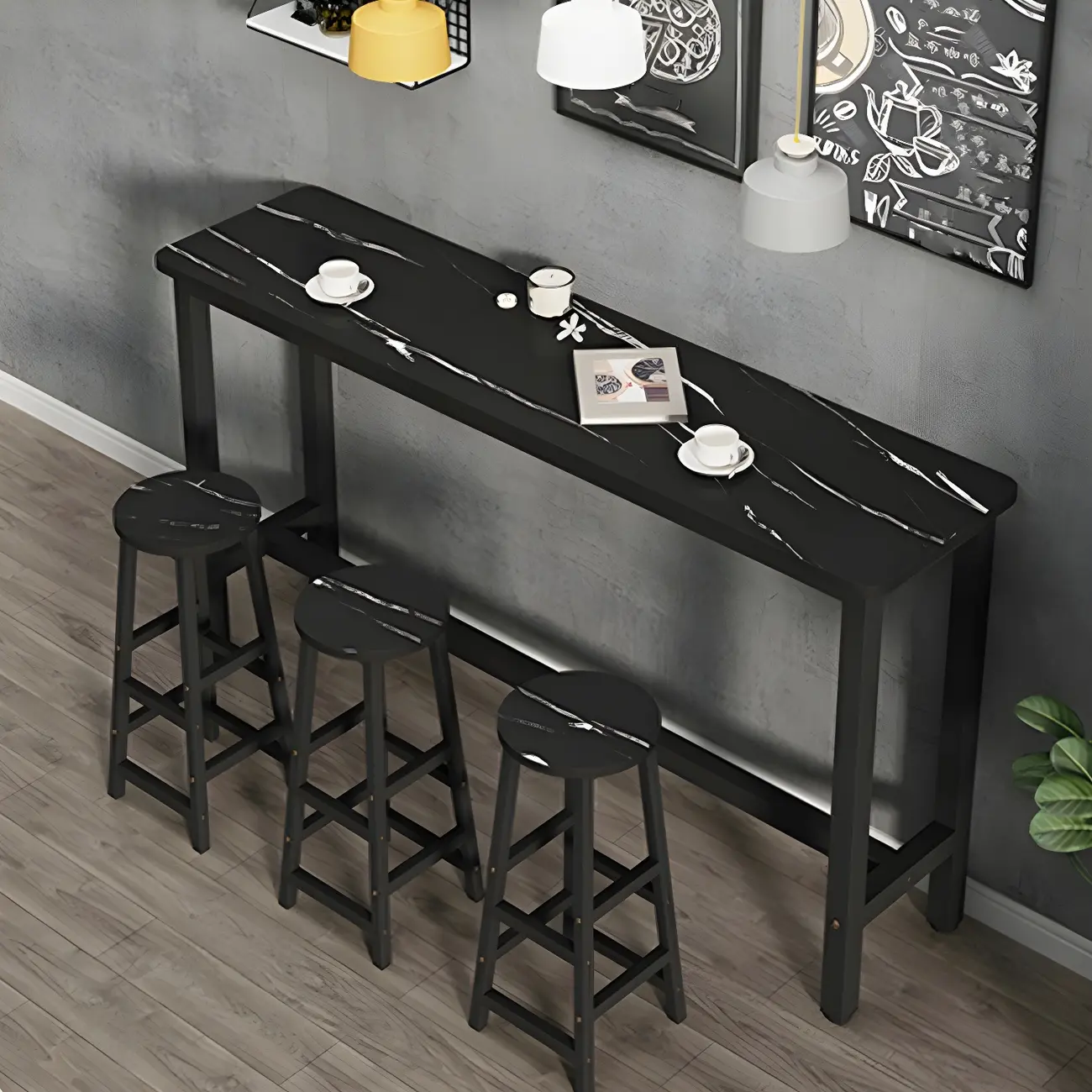 Modern White Wood Top Steel Base Bar Tables