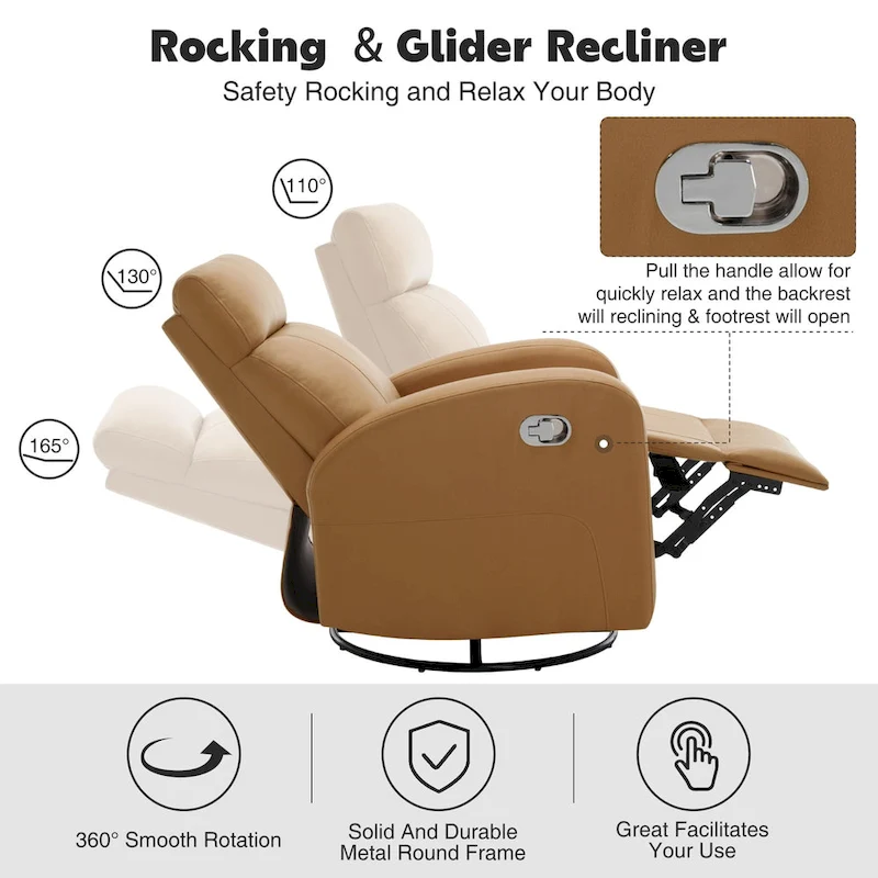HOMYKA Modern Faux Leather Rocking Recliner with Swivel Set 2