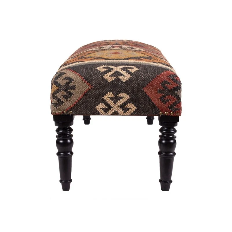 Handmade Kilim Upholstered Wooden Bench (India) - 48 L x 16 W x 18 H