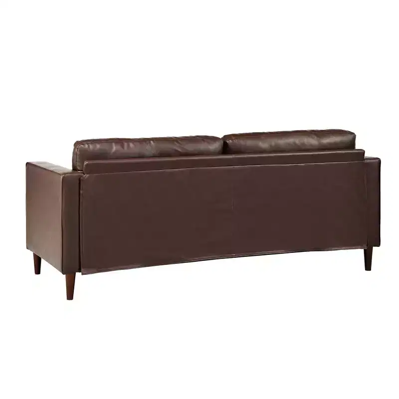 Whisen PU Leather 3-Seat Sofa, Mid-Century Modern Sofa Couch with Tufted Design, Solid Wood Legs, 2 Bolster Pillows