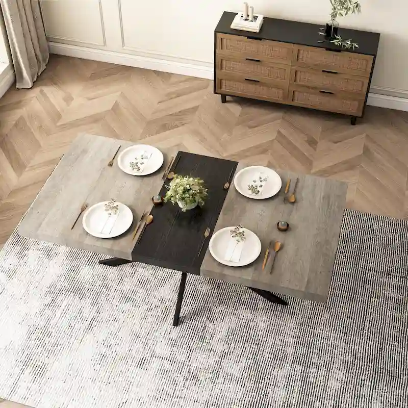 Retro Rectangular Stretch Dining Table with Cross Iron Base