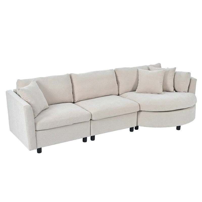 Modern Cushioned Combination Sofas with 3 Pillows and Curved Seat