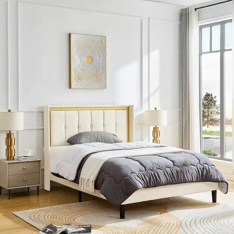 White Queen Bed Frame with High Load-Bearing Capacity