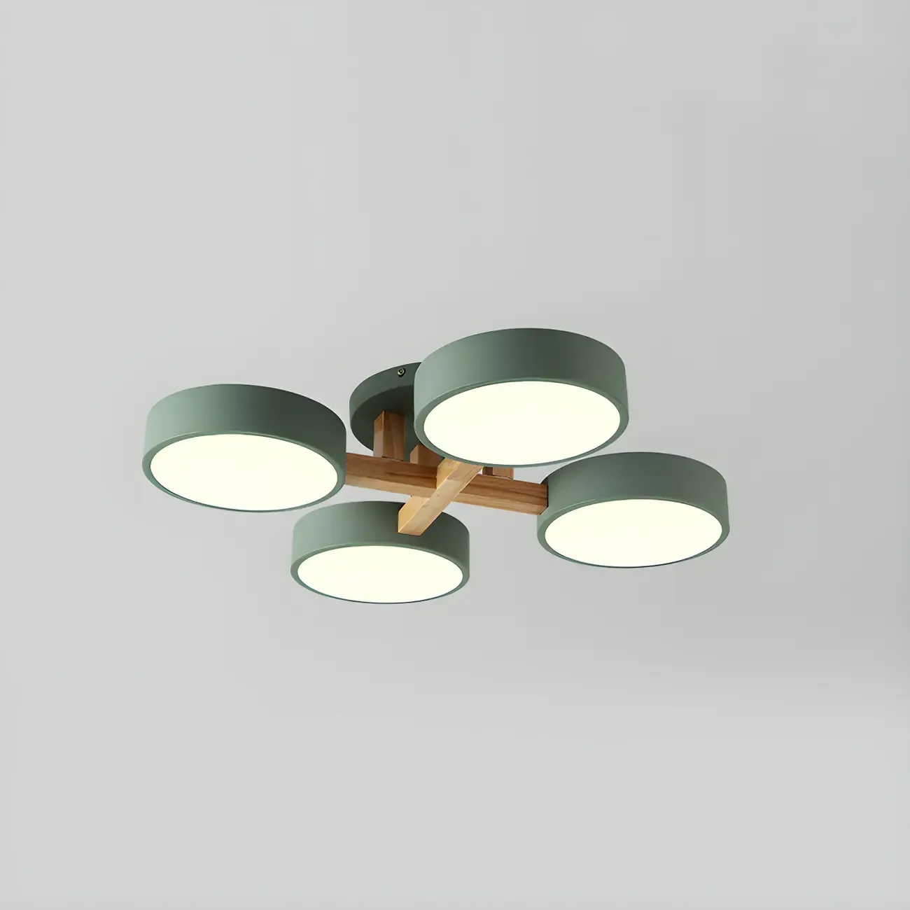 Green Drum Shade Semi Flush Ceiling Light 3-Gear Dimming
