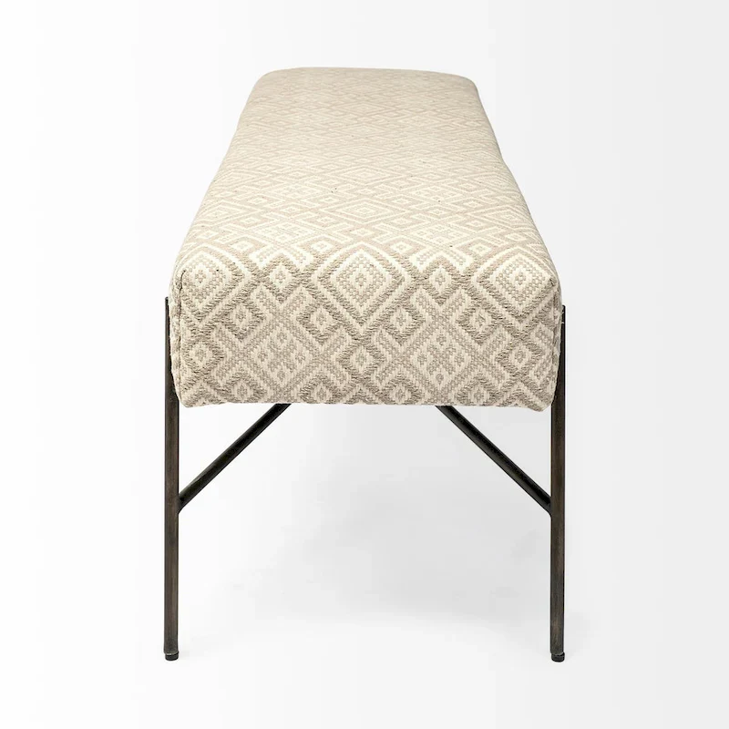 Avery I Olive & Beige Upholstered Patterned Seat Accent Bench - 55W x 17D x 18H