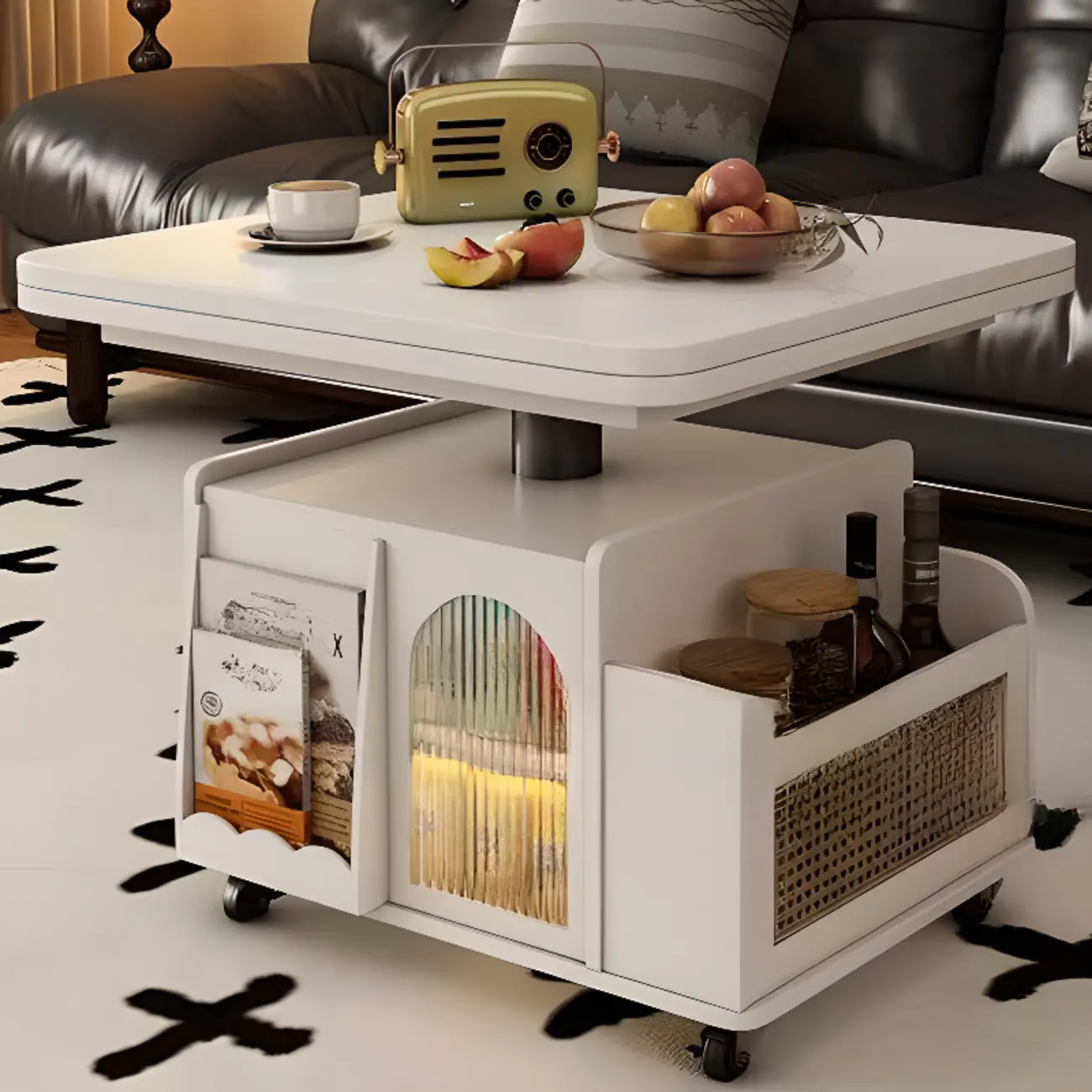 Multi-functional Modern Wood Coffee Table with Wheels