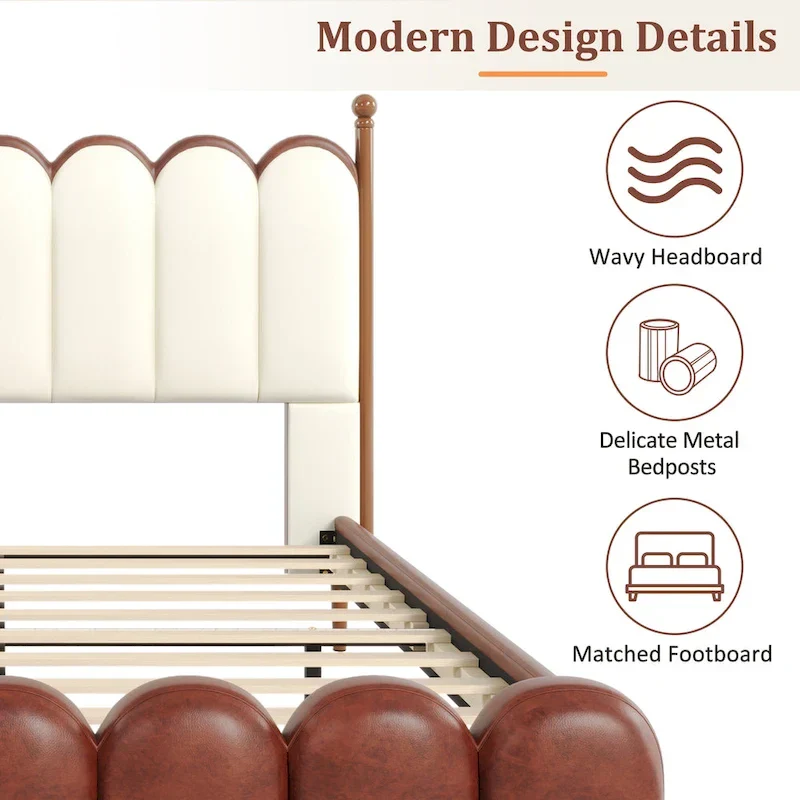 Christopher Knight Home - Leather Upholstered Bed with Headboard & Footboard, Solid Wood Slats & Legs, No Box Spring Needed