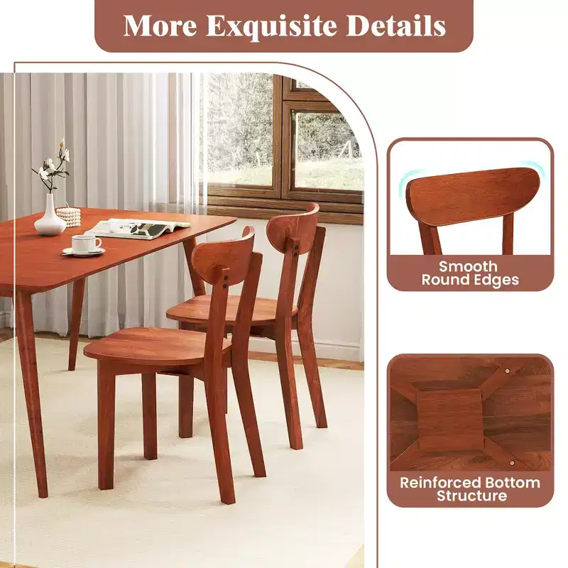 Solid Wood Dining Chair w/ Curved Backrest & Rubber Wood Frame