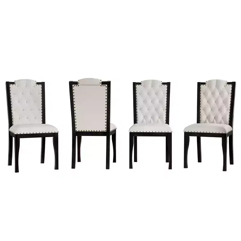 Beige Linen High Back Dining Chair, Button Tufted, Set of 4