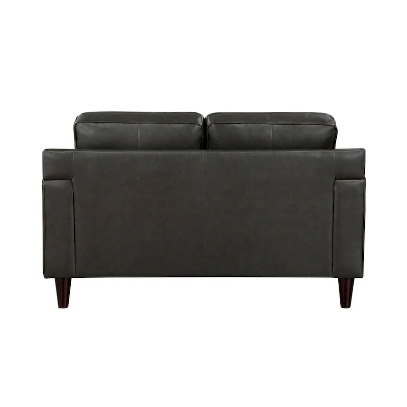 60 Inch Loveseat, Gray Top Grain and Faux Leather, Solid Wood