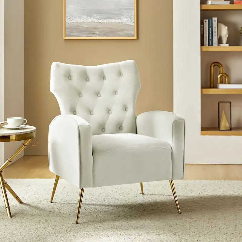 Abadiana Accent Tufted Chair with Metal Base by HULALA HOME